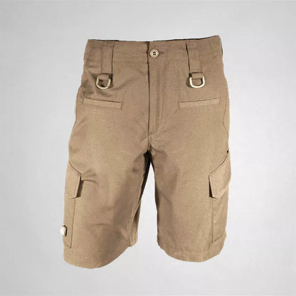 Men's classic tactical shorts in Grey, Army Green, and Khaki, sizes S to XXL