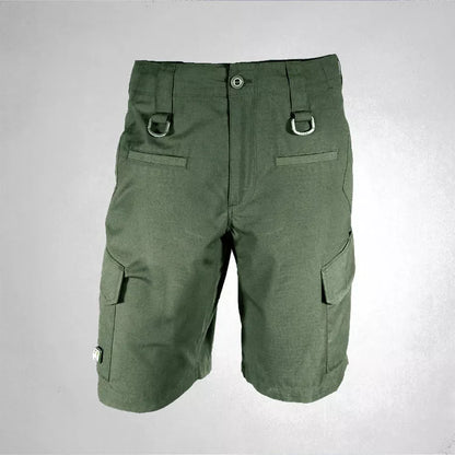 Men's classic tactical shorts in Grey, Army Green, and Khaki, sizes S to XXL