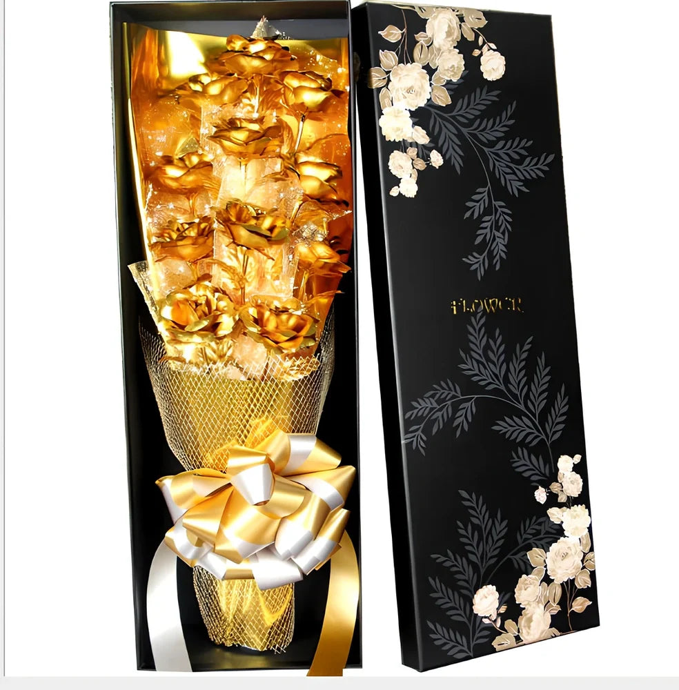24K gold foil rose bouquet with 11 preserved flowers measuring 45cm tall