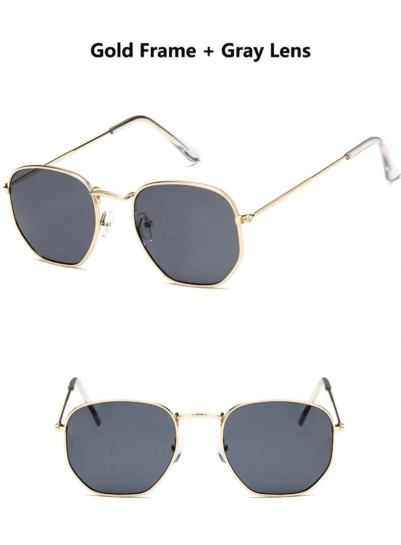 Women's hexagonal sunglasses with UV400 protection and alloy frame