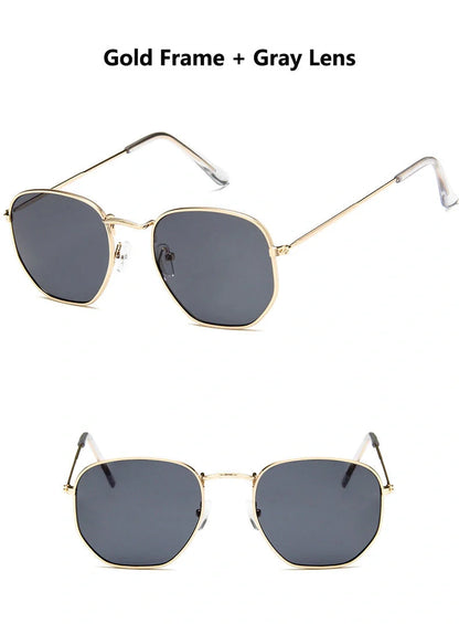 Women's hexagonal sunglasses with UV400 protection and alloy frame