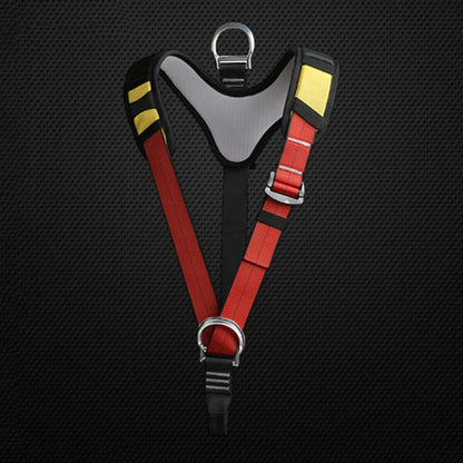 Red outdoor rescue seat belt for caving with reinforced stitching and polyester-silk blend material