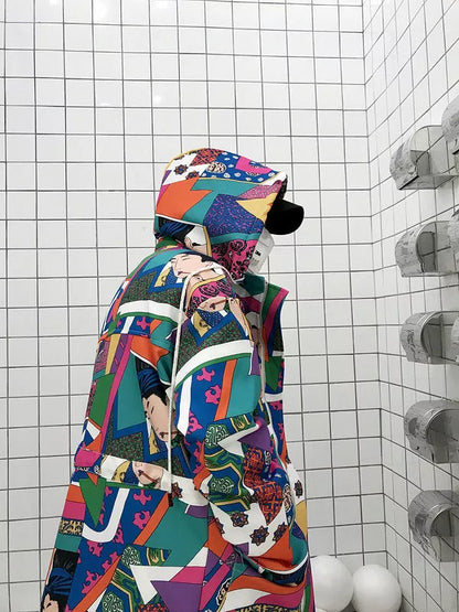 Graffiti Trench Coat in 100% cotton with unique urban design, available in multiple sizes