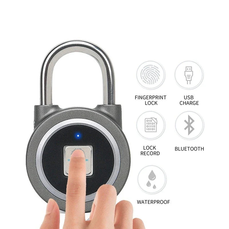 Bluetooth fingerprint padlock with durable aluminum alloy body and stainless steel locking mechanism