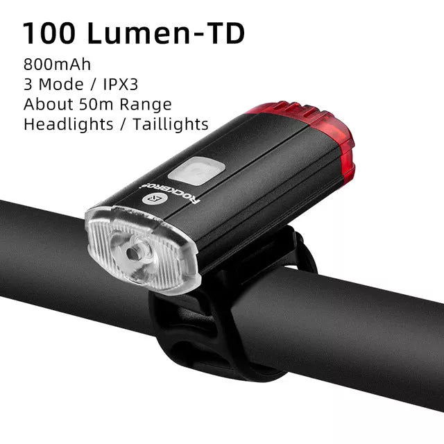ROCKBROS YQ-QD black bicycle light with USB charging and 400 lumen brightness