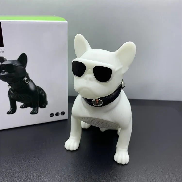 Mini bulldog-shaped Bluetooth speaker in black colour with wireless connectivity