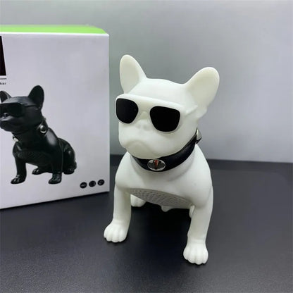 Mini bulldog-shaped Bluetooth speaker in black colour with wireless connectivity