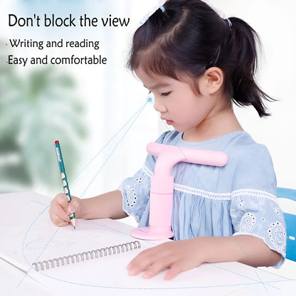 Children's ABS desk-mounted sitting posture corrector in blue, pink, or white for study desks.