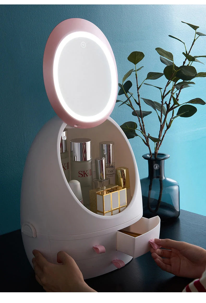 Compact LED makeup mirror with USB charging option, 35 * 18 * 28 cm