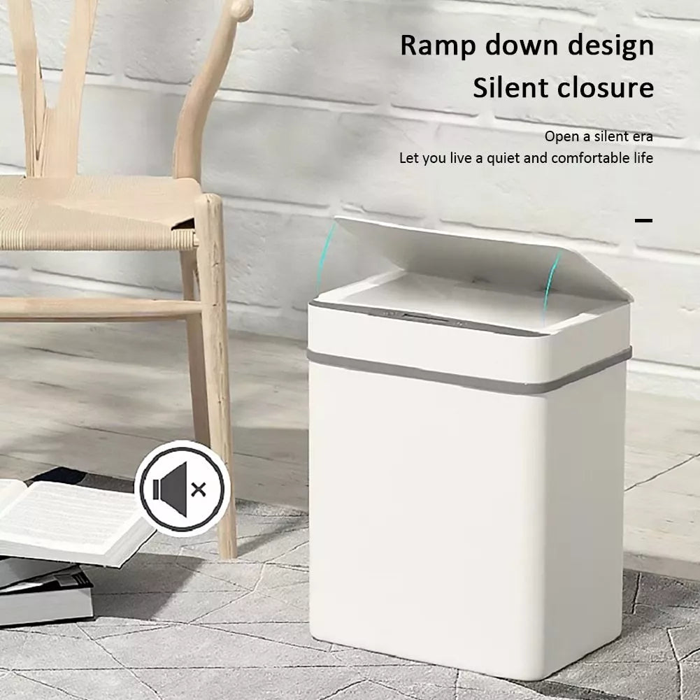 Automatic Induction Flip Trash Can with 360-degree smart sensor in white