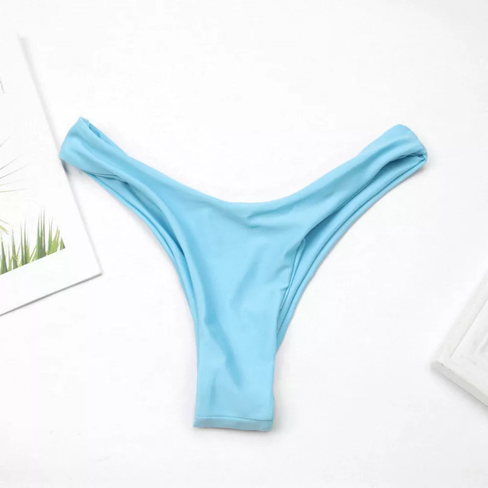 Sky blue polyester ladies swimsuit with sizes S, M, L available