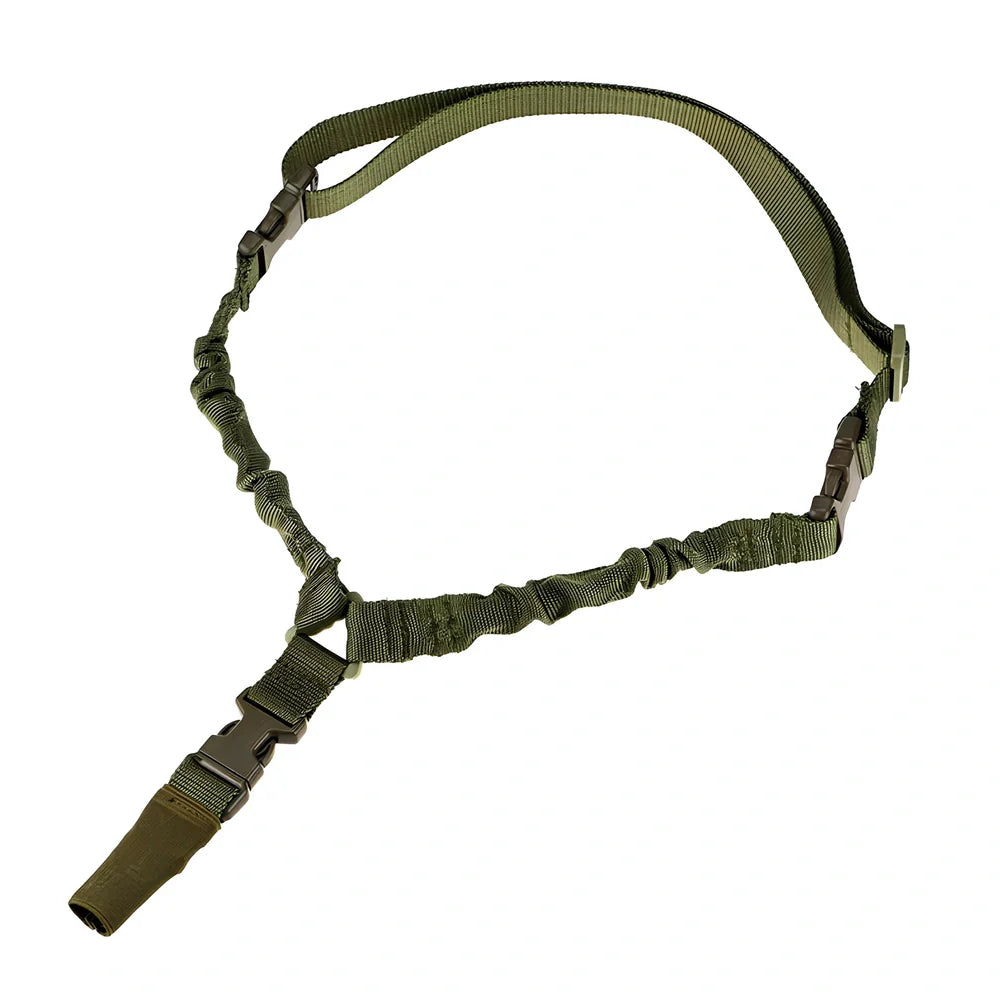 Adjustable military pistol sling with metal buckle in OD green colour showing 175cm+ length