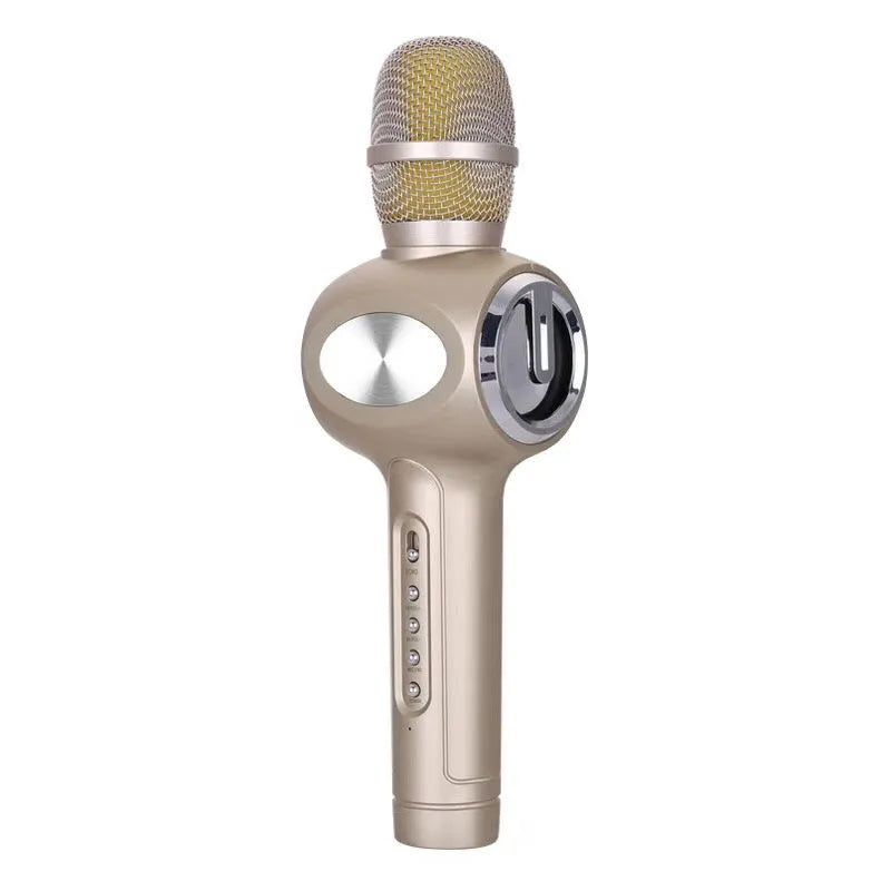 Yaerjia E108 wireless mobile microphone in black, gold, or pink colour with capacitive pickup and 5W speaker output