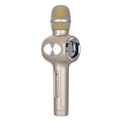 Yaerjia E108 wireless mobile microphone in black, gold, or pink colour with capacitive pickup and 5W speaker output