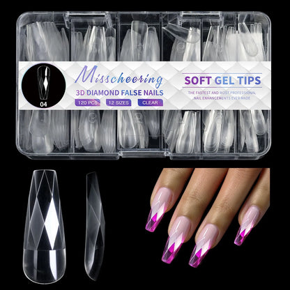 Box of 3D diamond-shaped long false nail tips in a chosen colour from the Diamond Nail range.
