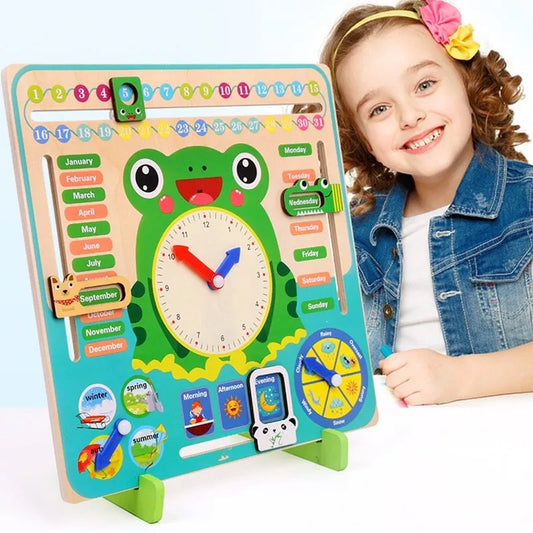 Montessori wooden weather season calendar clock for children, educational toy