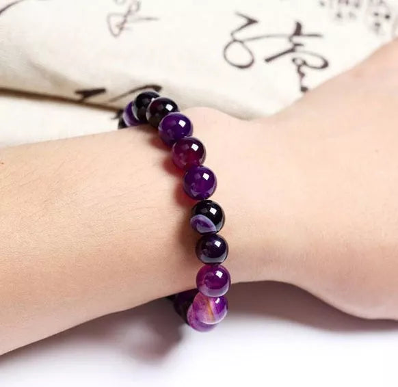 Violet agate bracelet with ethnic style for women, natural stone jewelry