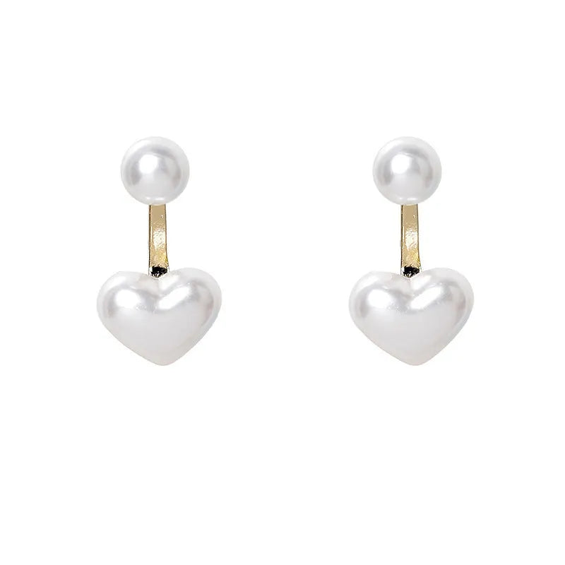 A pair of Korean style heart-shaped stud earrings in alloy with electroplated finish and inlaid artificial gems.