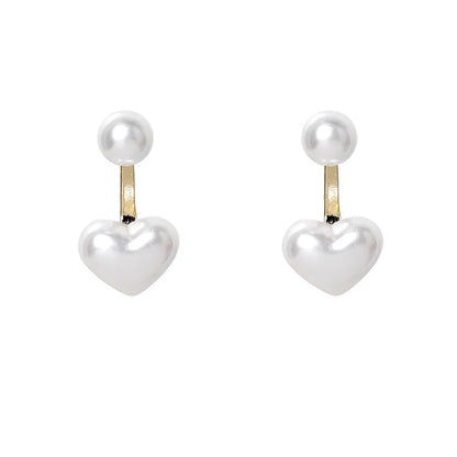 A pair of Korean style heart-shaped stud earrings in alloy with electroplated finish and inlaid artificial gems.
