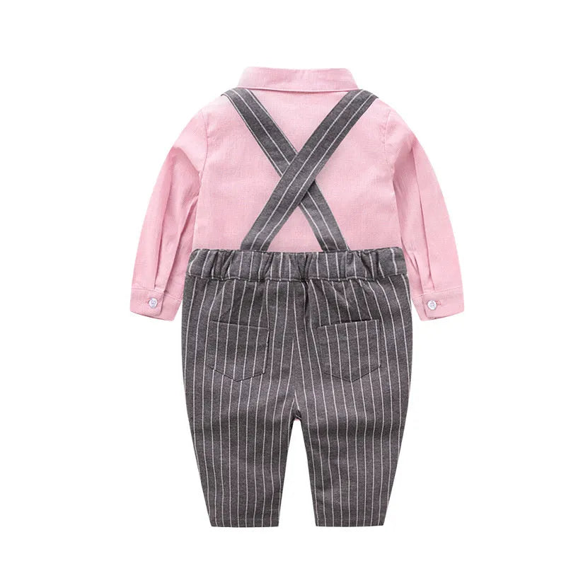 Baby boy autumn gentleman suit set with cotton-blend top and polyester-blend trousers, sizes 59cm to 100cm.