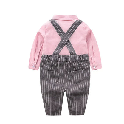 Baby boy autumn gentleman suit set with cotton-blend top and polyester-blend trousers, sizes 59cm to 100cm.