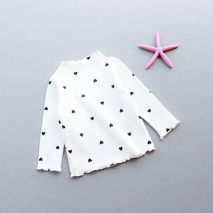 Children's long-sleeved cotton T-shirt in beige, pink, black, white or yellow with size options from 90cm to 130cm