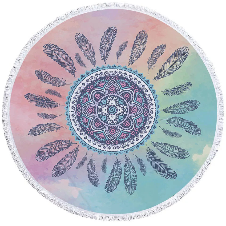 Round printed polyester towel mat for beach, yoga, and home decor with vibrant 3D patterns