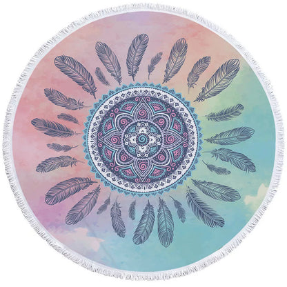Round printed polyester towel mat for beach, yoga, and home decor with vibrant 3D patterns