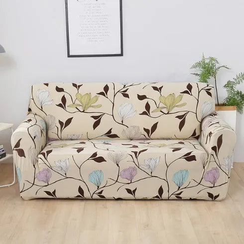 Stretch sofa cover in polyester spandex with elastic fit for 1 to 4 seater sofas, machine washable