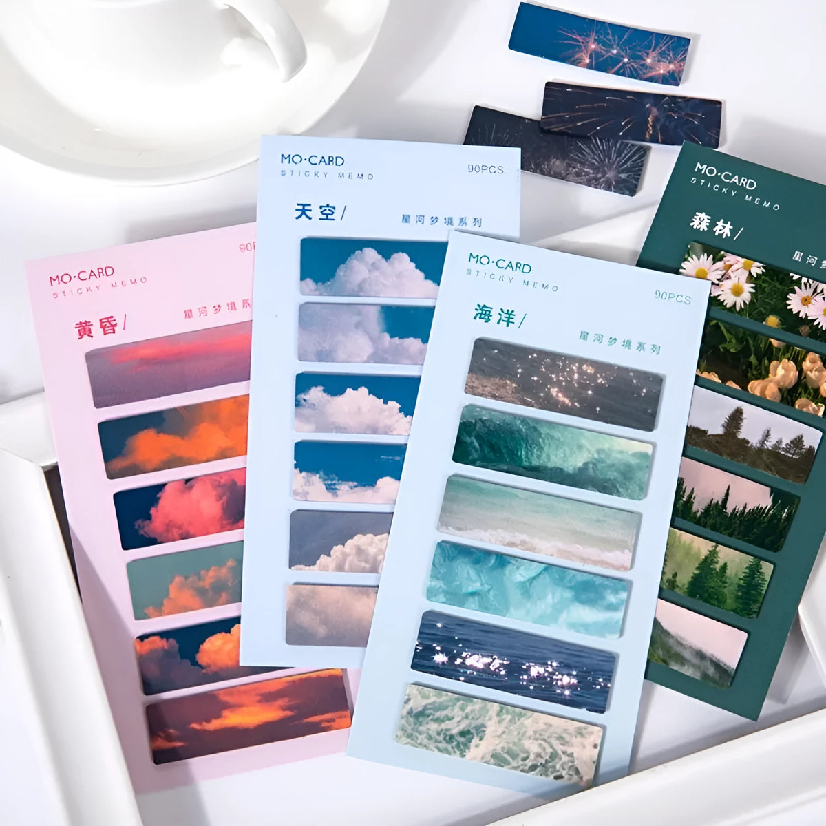 Night sky star index post-it notes set showing six celestial colour variations