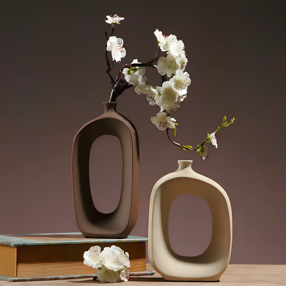Three white ceramic vases with hand-drawn cloud patterns in 25cm, 20cm, 15cm sizes