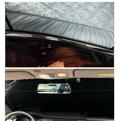 Silver coating car windscreen snow cover with winter plus cotton thick snow block design, waterproof exterior sunshade for sedan and SUV