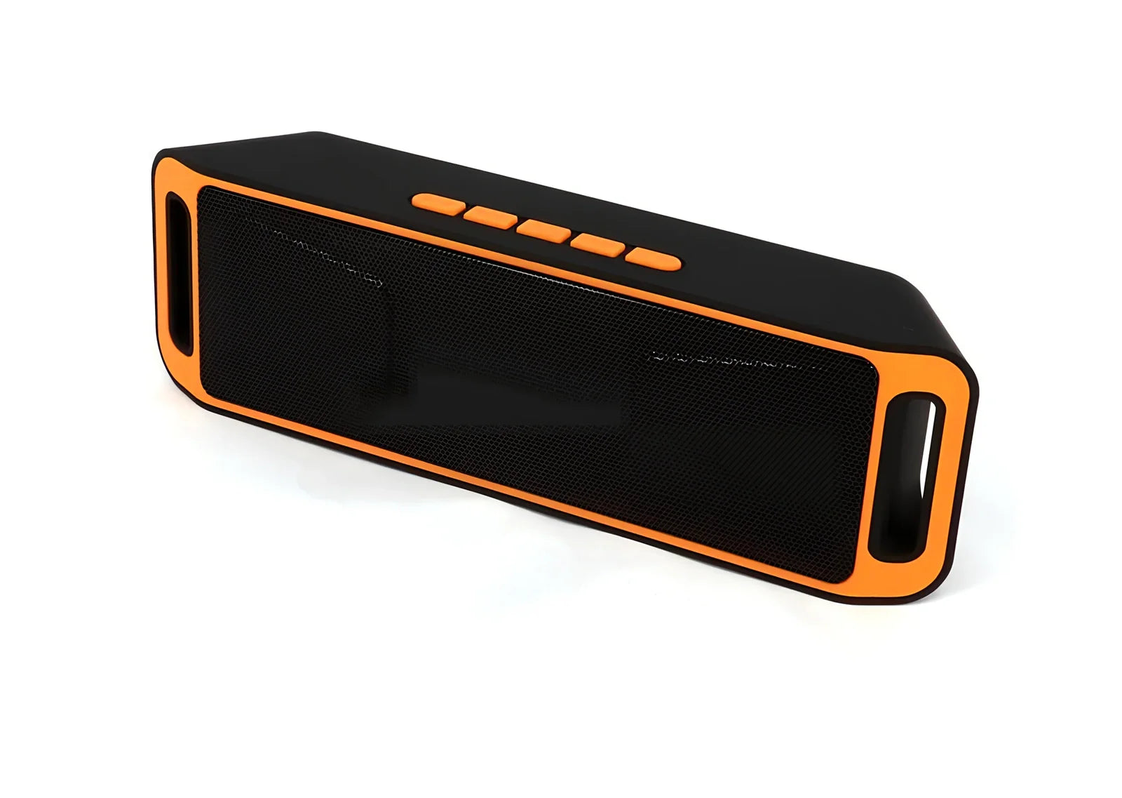 Blue portable Bluetooth speaker with dual speakers showing dimensions 20x6.5x4cm