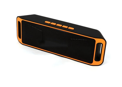 Blue portable Bluetooth speaker with dual speakers showing dimensions 20x6.5x4cm
