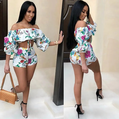 Women's multicolour digital print two-piece set with pile sleeves on short top and matching shorts