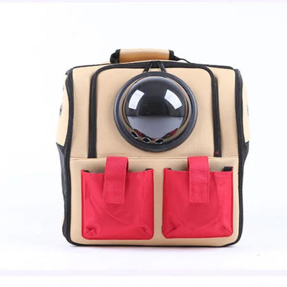Pet space backpack in beige, PVC and Oxford cloth, 38x26x38cm, for cats and small pets up to 13kg