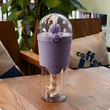 Blue kids' 500ml plastic water bottle with straw and leakproof lid