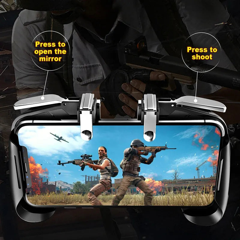 Multifunctional mobile game handle in black, blue or white with adjustable smartphone supports