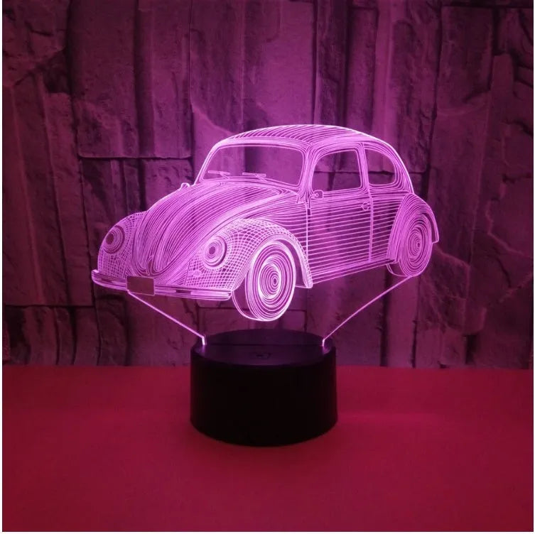 3D LED table lamp with colourful acrylic shade and touch remote controls on black base