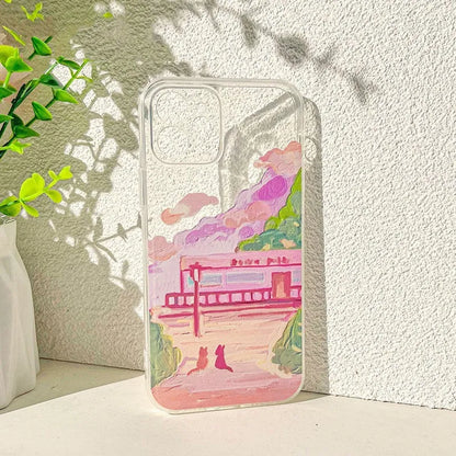 Soft silicone iPhone case with two-cat cartoon design on a mobile phone