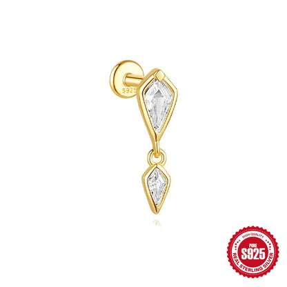 S925 sterling silver geometric kite earrings with rhinestone chain tassel in gold plating