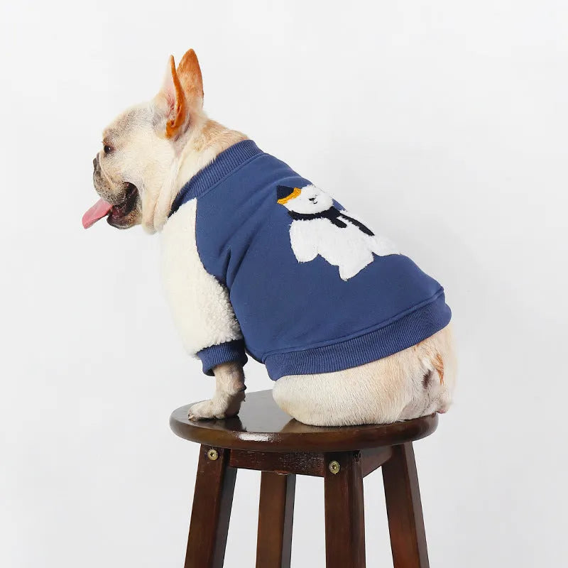 Dark blue fleece-lined dog winter coat in cotton material