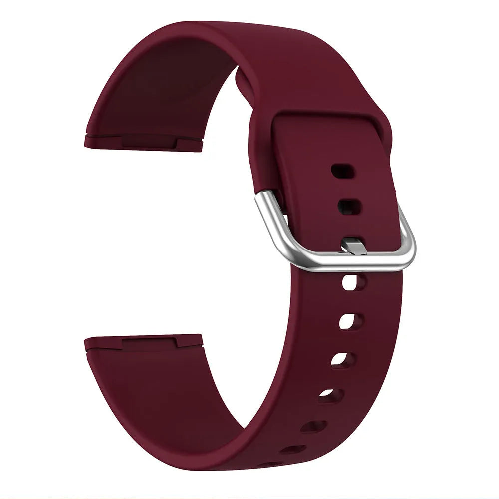 Silicone strap for Fitbit Versa 3 and Sense 2 in multiple colours with silver buckle on wrist
