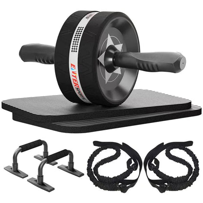 Push-up bracket with seven abdominal wheels in red, green, black, and blue colour options