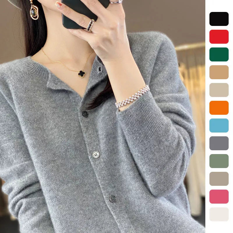 Women's Cashmere Cardigan with O-neck and Loose Fit in various colors