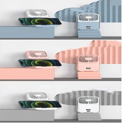 F30Pro folding portable handheld fan in white with digital display, 169x81x20mm size, USB charging, plastic blades for cooling