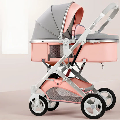 Two-way reversible baby stroller with aluminium frame and rubber wheels in dark blue colour