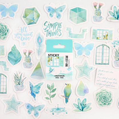 Set of 46 small decorative stickers with cartoon patterns for journal and scrapbook crafts