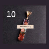 A stylish 7-chakra crystal pendant featuring a unique geometric design and natural stone patterns