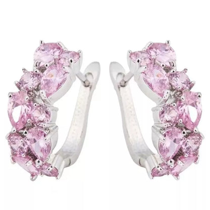 Colorful diamond crystal zircon ear clips for women, drop-shaped design with electroplated finish.